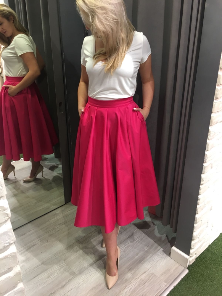 FUKSJOWA SPÓDNICA MIDI ZA KOLANO SWING