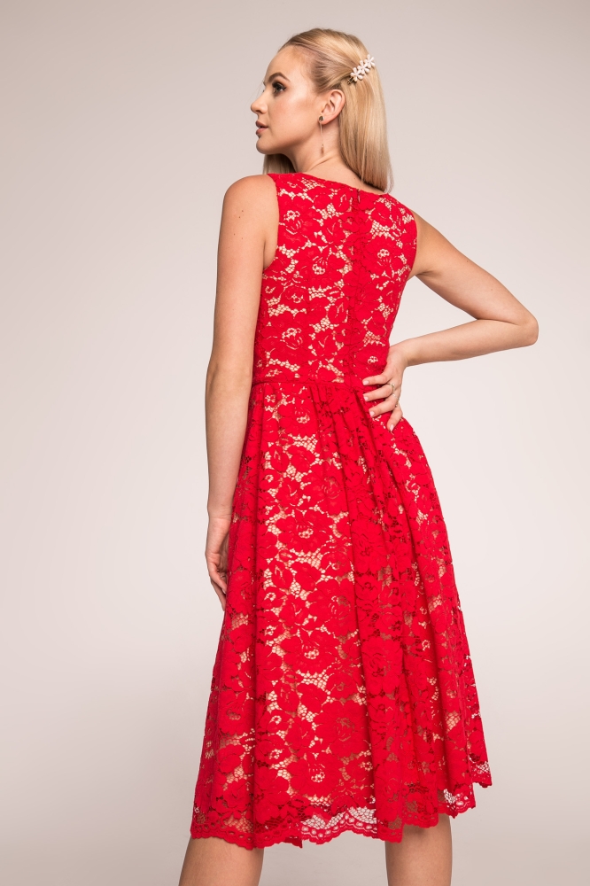  Czerwona koronkowa sukienka midi June by Swing