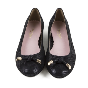 Black leather ballet flats with decorative detailing by Alexio Giorgio