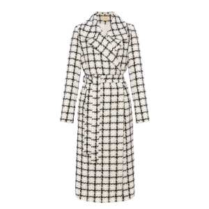 Klasyczny przewiązywany płaszcz w piękną kratę w kolorze biało-czarnym Lax by Swing