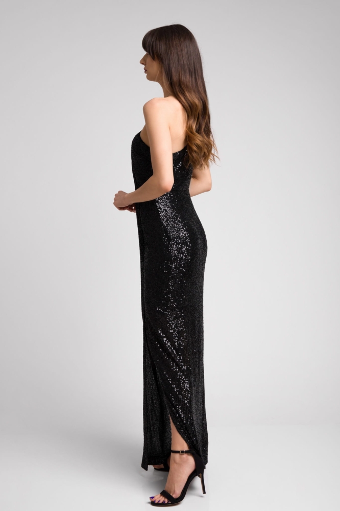 Długa czarna połyskująca sukienka z cekinów na jedno ramie Lizzie by Swing