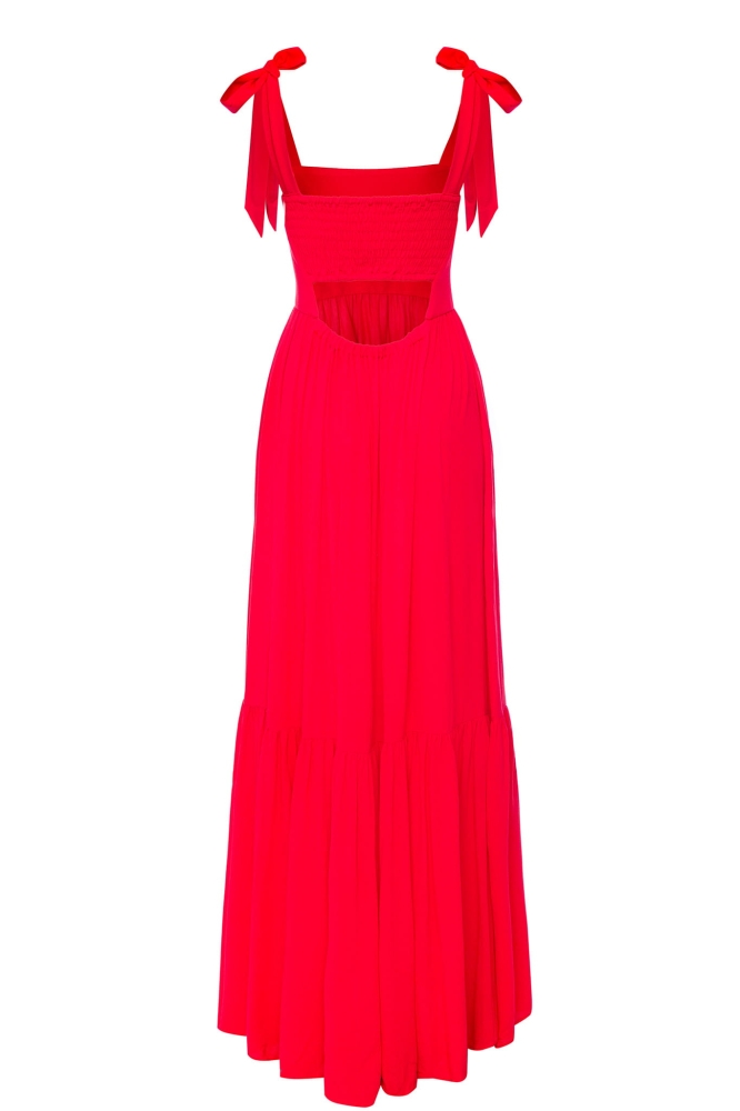 Czerwona długa sukienka maxi z kokardami przy ramiączkach Dreamy by Swing
