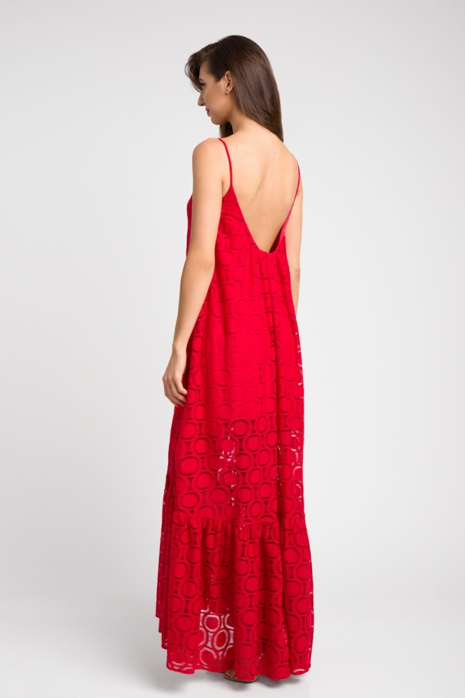 Długa czerwona sukienka na cienkich ramiączkach z odkrytymi plecami Paradise red