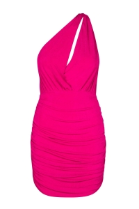 Dopasowana elastyczna amarantowa sukienka na jedno ramię  Iris by Swing 