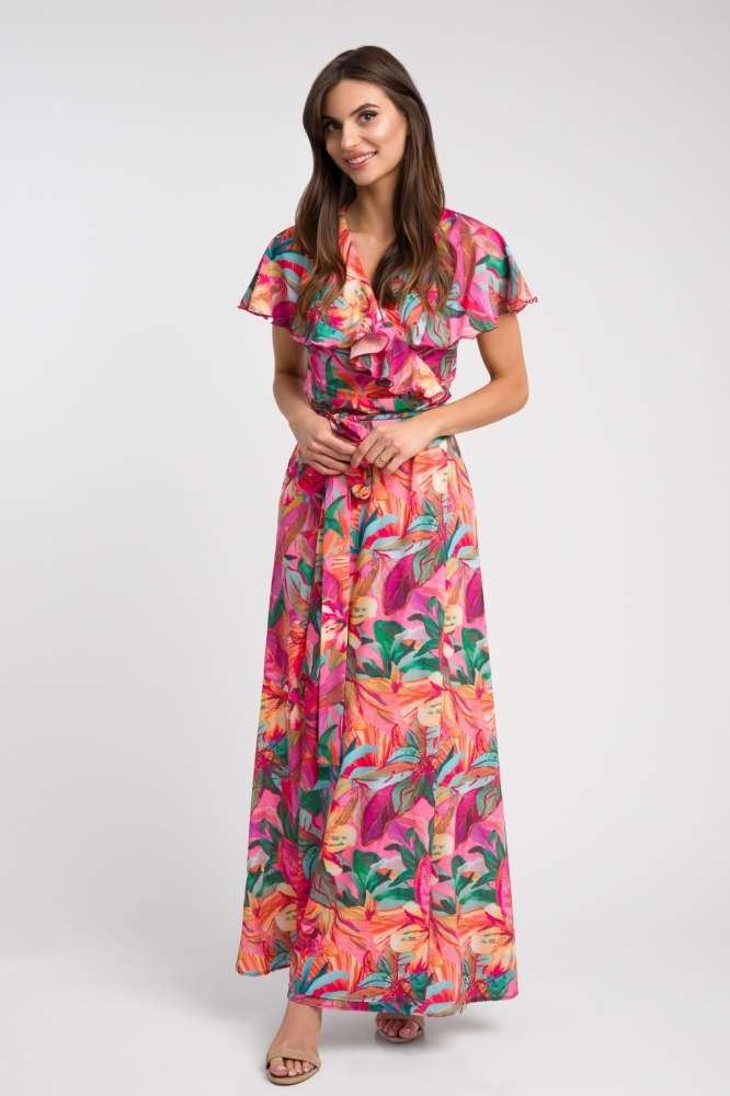 Kopertowa kolorowa sukienka z falbanką Nina by Swing