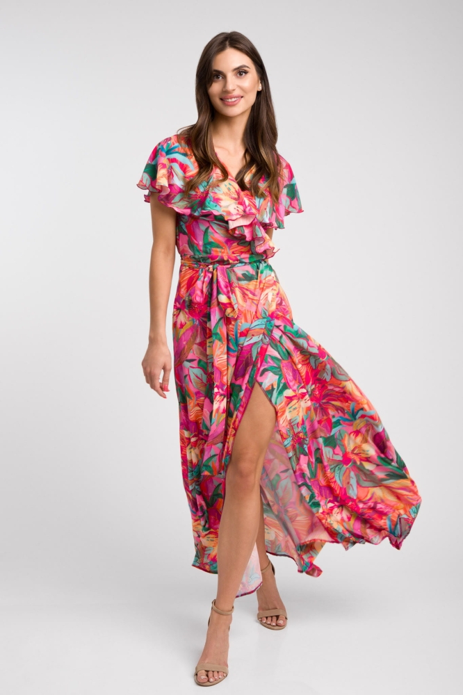 Kopertowa kolorowa sukienka z falbanką Nina by Swing