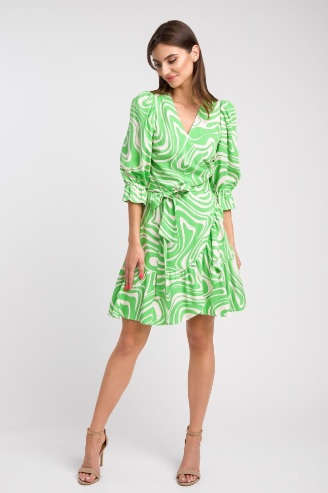 Kopertowa kolorowa sukienka z falbanką Nina by Swing