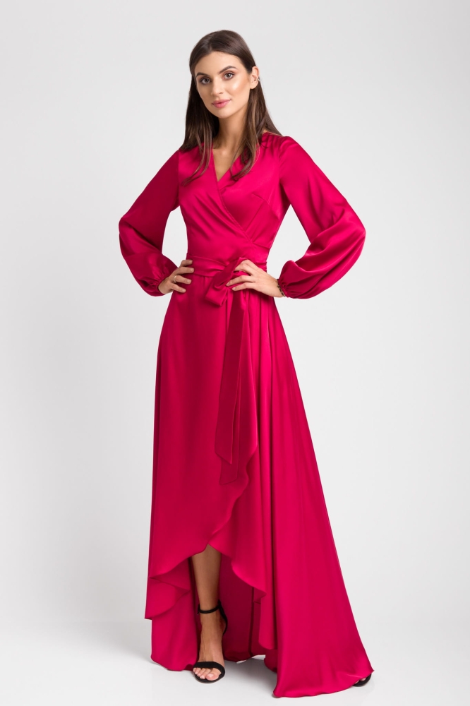 Długa czerwona sukienka o kopertowym kroju Campari by Swing