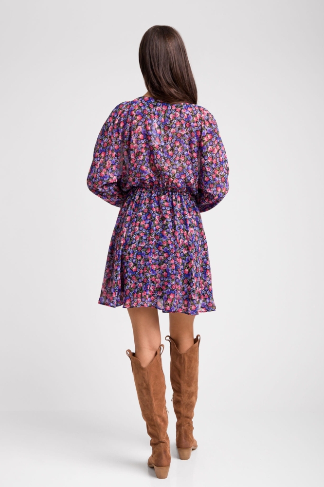 Jesienna sukienka z dekoltem V w drobne kwiatki Belagio by Swing