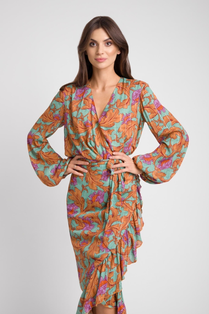 Boho komplet midi w jesienny print spódnica i bluzka Clara by Swing