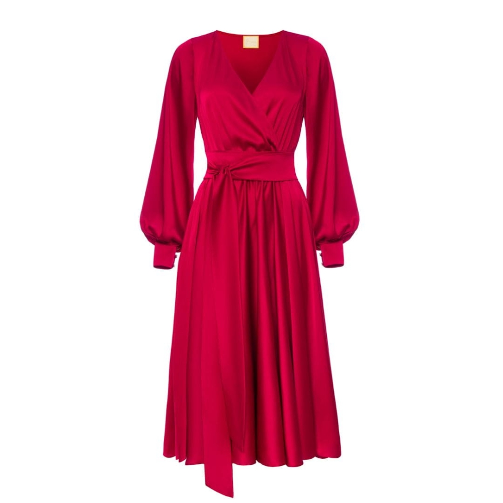 Bordowa rozkloszowana sukienka midi Allison by Swing czerwona