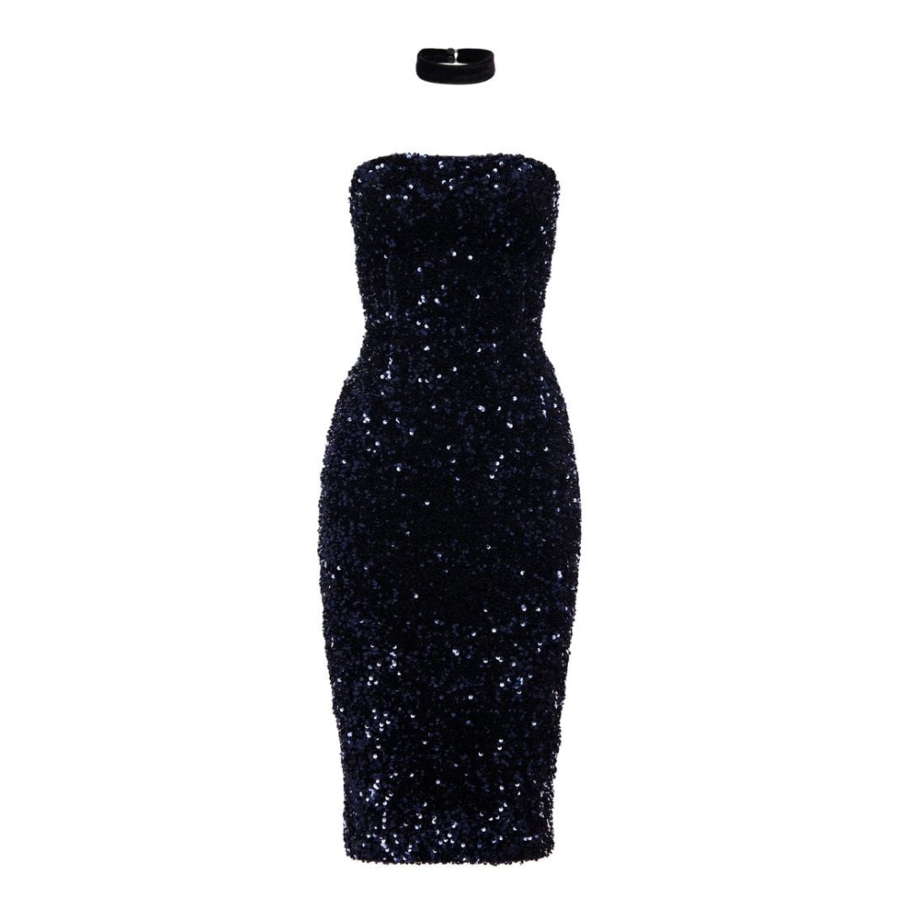 Czarna cekinowa dopasowana sukienka midi alla tuba Alice by Swing