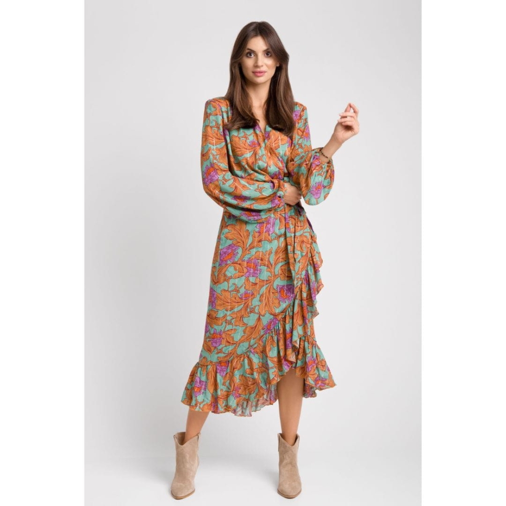 Boho komplet midi w jesienny print spódnica i bluzka Clara by Swing