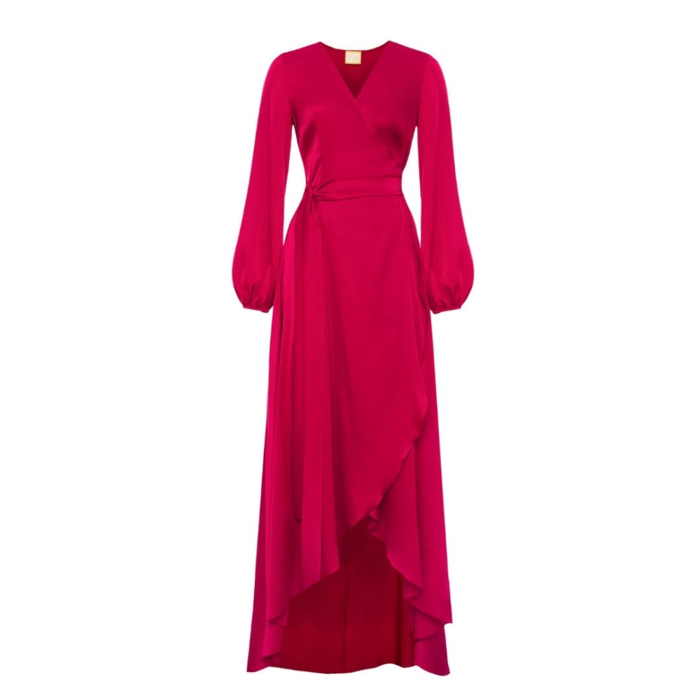 Długa czerwona sukienka o kopertowym kroju Campari by Swing