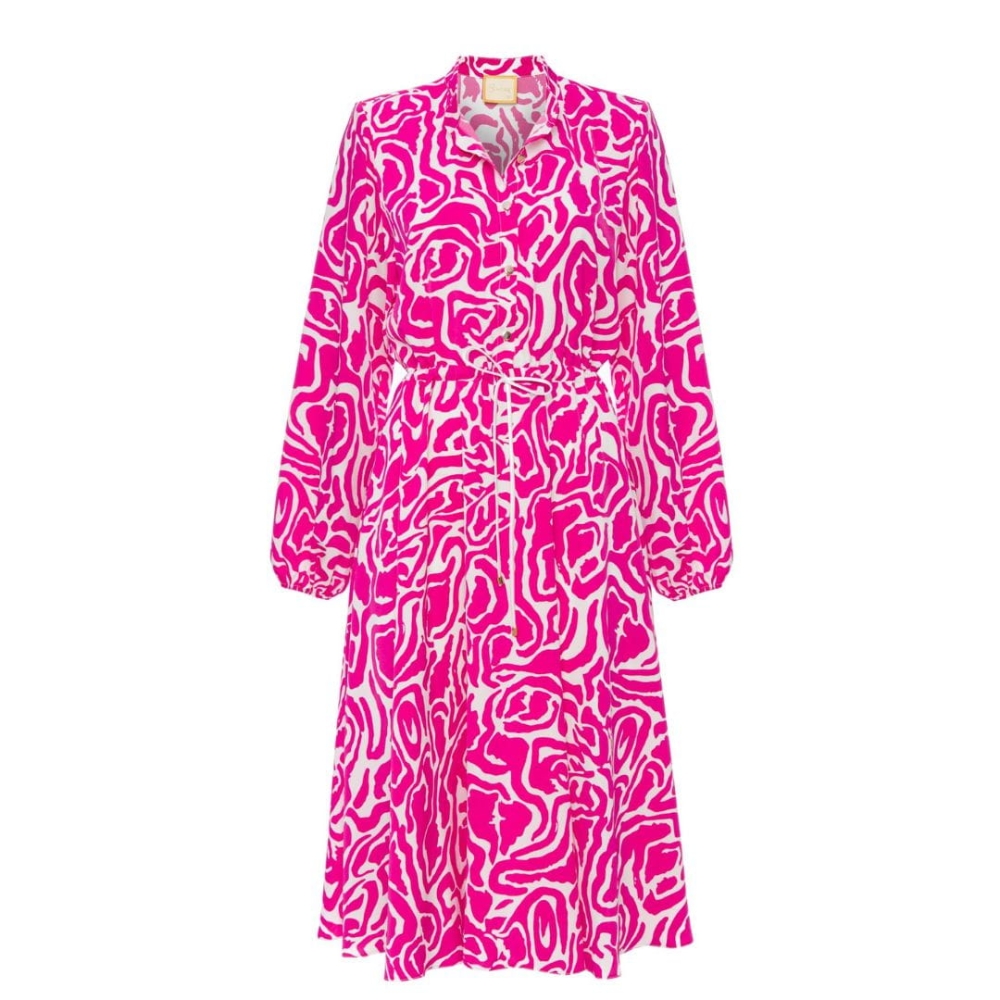 Wiskozowa rozkloszowana szmizjerka w amarantowy wzór Lea by Swing