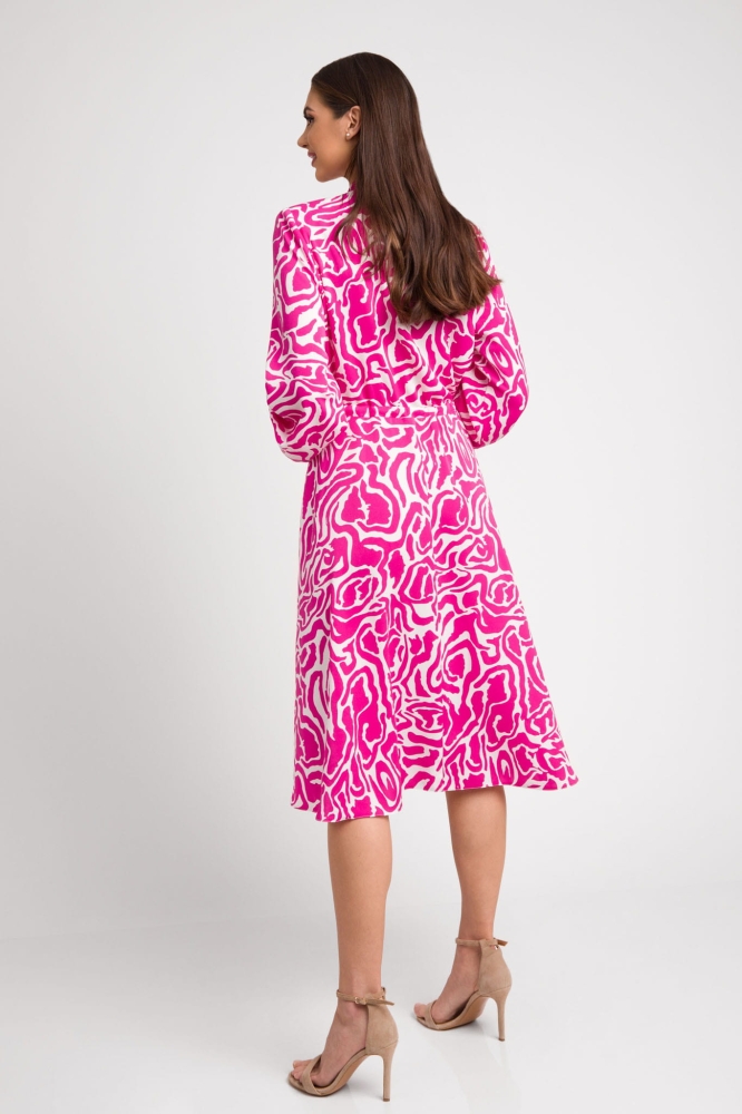 Wiskozowa rozkloszowana szmizjerka w amarantowy wzór Lea by Swing