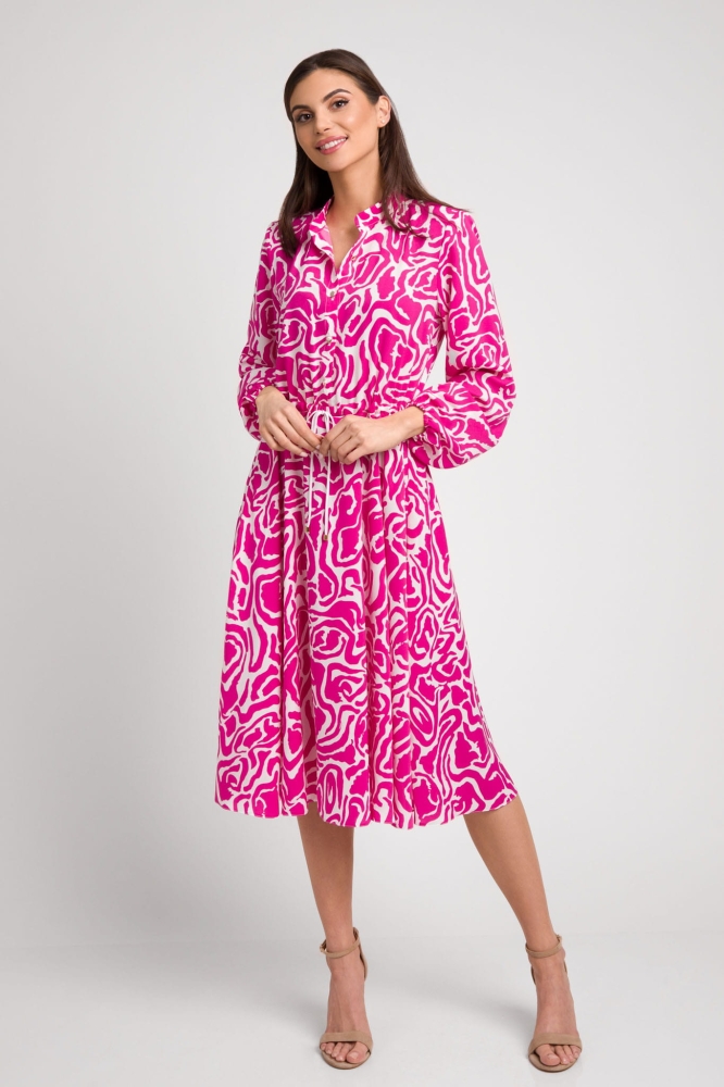 Wiskozowa rozkloszowana szmizjerka w amarantowy wzór Lea by Swing