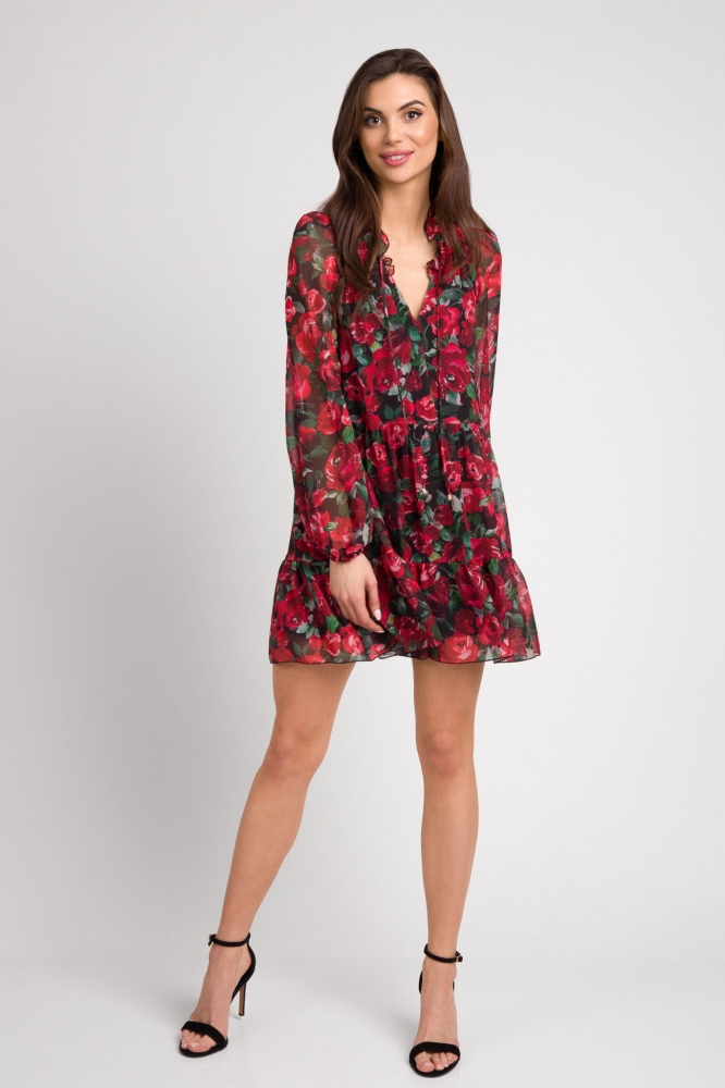 Luźna sukienka boho w czerwone kwiaty Aurelia by Swing