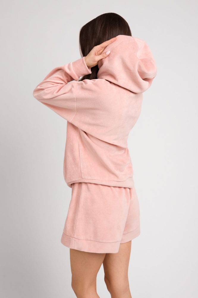 Pudrowo różowy trzyczęściowy welurowy dres z kapturem Fallon by Swing