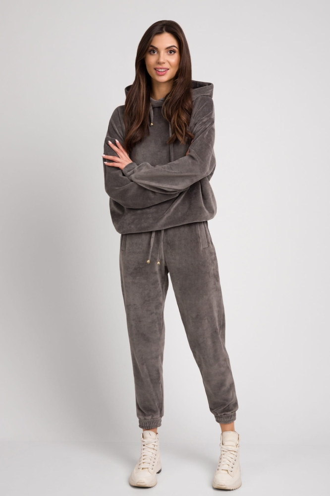 Ciemnoszary trzyczęściowy welurowy dres z kapturem Fallon by Swing