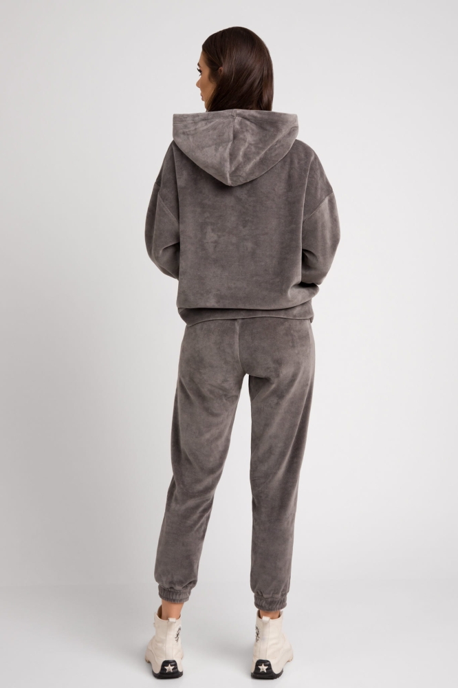 Ciemnoszary trzyczęściowy welurowy dres z kapturem Fallon by Swing