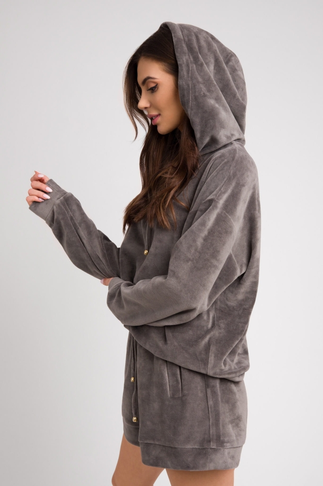 Ciemnoszary trzyczęściowy welurowy dres z kapturem Fallon by Swing