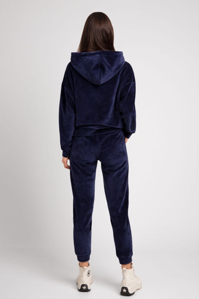 Granatowy trzyczęściowy welurowy dres z kapturem Fallon by Swing