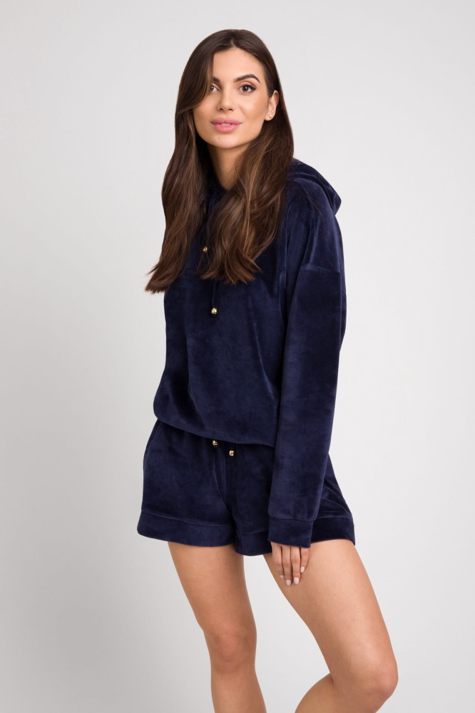 Granatowy trzyczęściowy welurowy dres z kapturem Fallon by Swing