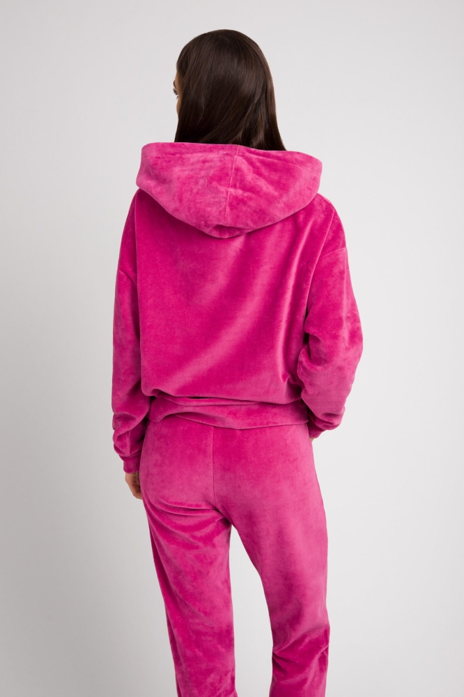 Malinowy trzyczęściowy welurowy dres z kapturem Fallon by Swing