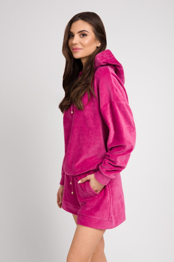 Malinowy trzyczęściowy welurowy dres z kapturem Fallon by Swing