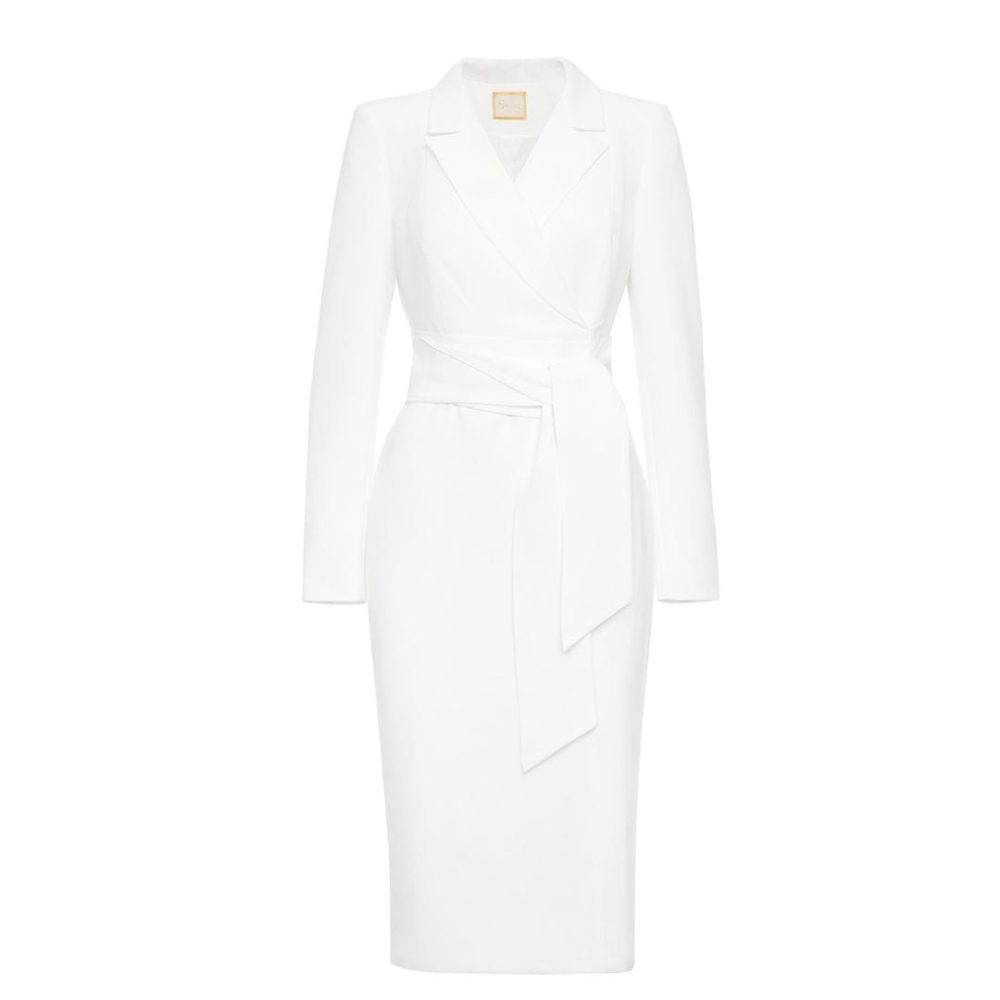 Biała marynarkowa sukienka midi z rozporkiem Molly by Swing