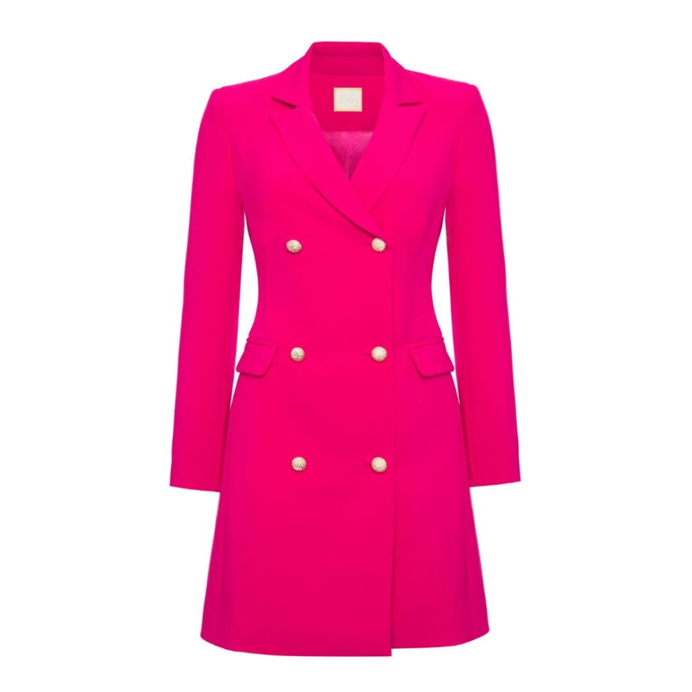 Amarantowa elegancka sukienka o kroju marynarki ze złotymi guzikami CORA by Swing