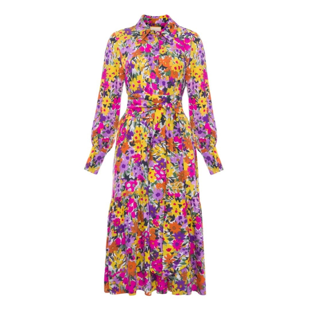 Kolorowa rozkloszowana sukienka midi z kołnierzykiem Monaco by SWING