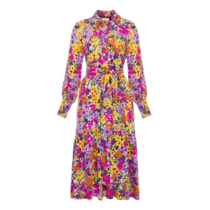 Colorful flared midi dress with collar Monaco by SWING (1)