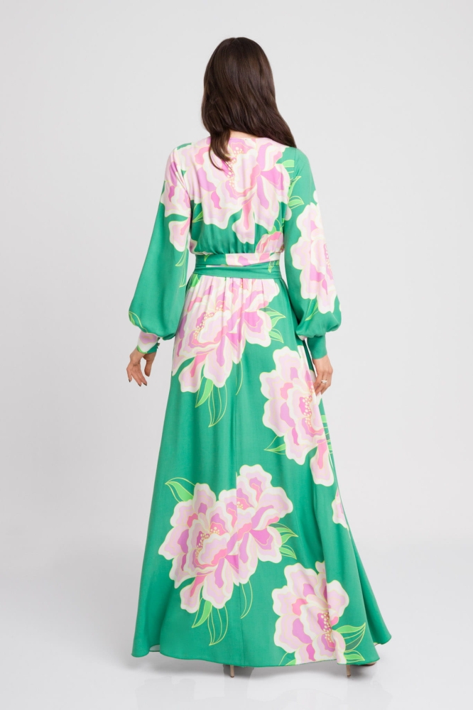 Zielona kwiatowa długa sukienka z krótszym przodem Irmina by Swing