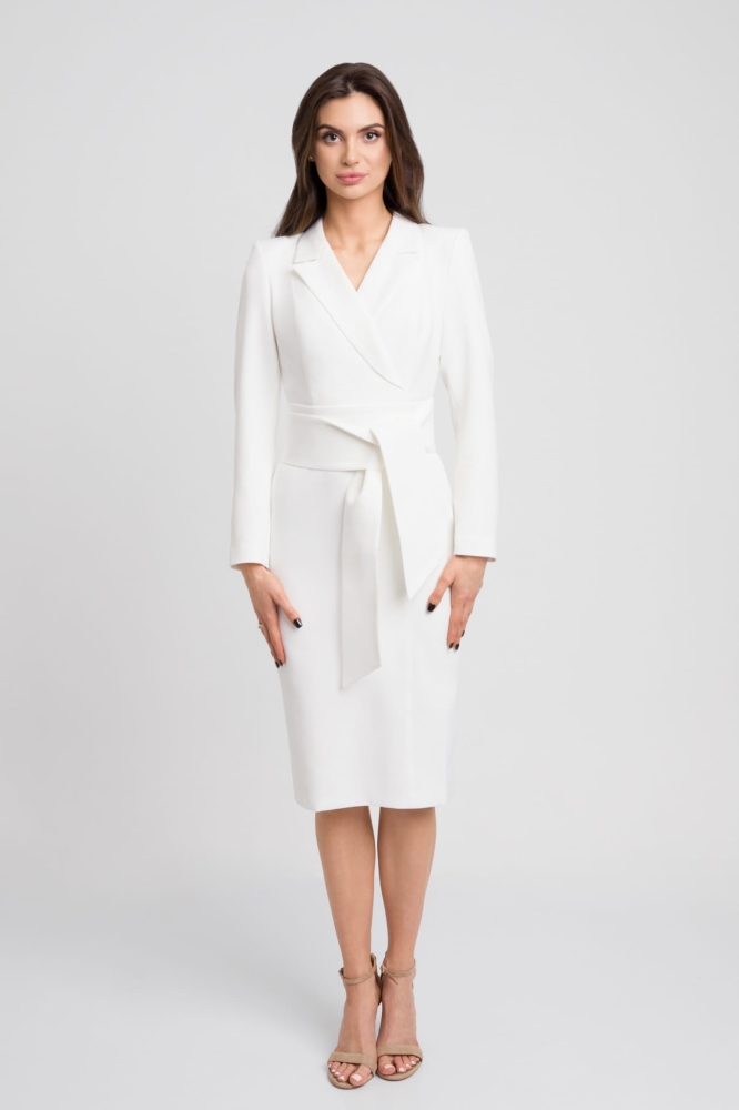 Biała marynarkowa sukienka midi z rozporkiem Molly by Swing