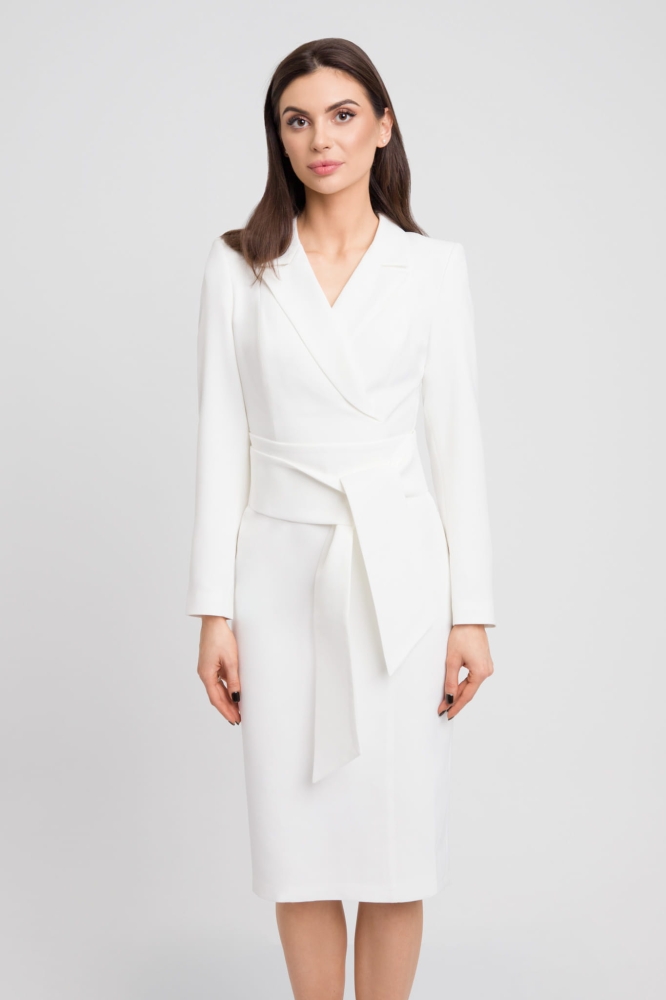 Biała marynarkowa sukienka midi z rozporkiem Molly by Swing