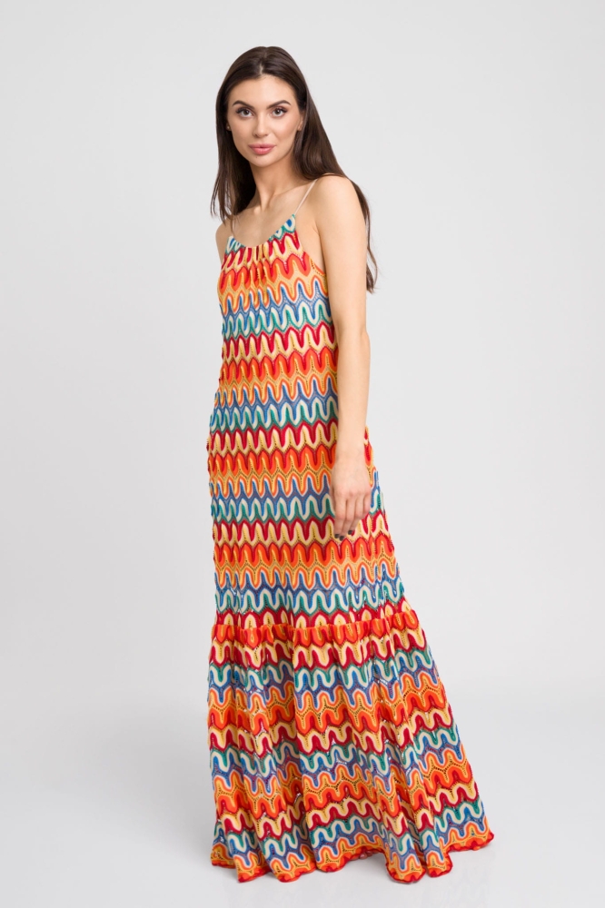 Długa kolorowa sukienka na cienkich ramiączkach z odkrytymi plecami Paradise