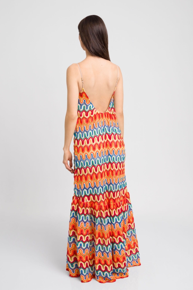 Długa kolorowa sukienka na cienkich ramiączkach z odkrytymi plecami Paradise