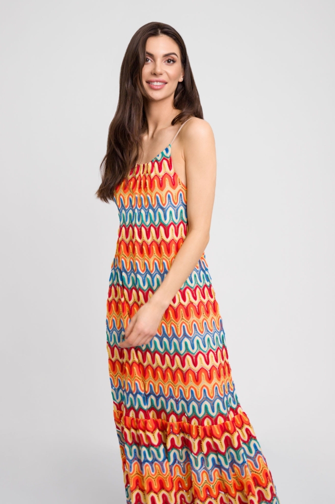 Długa kolorowa sukienka na cienkich ramiączkach z odkrytymi plecami Paradise