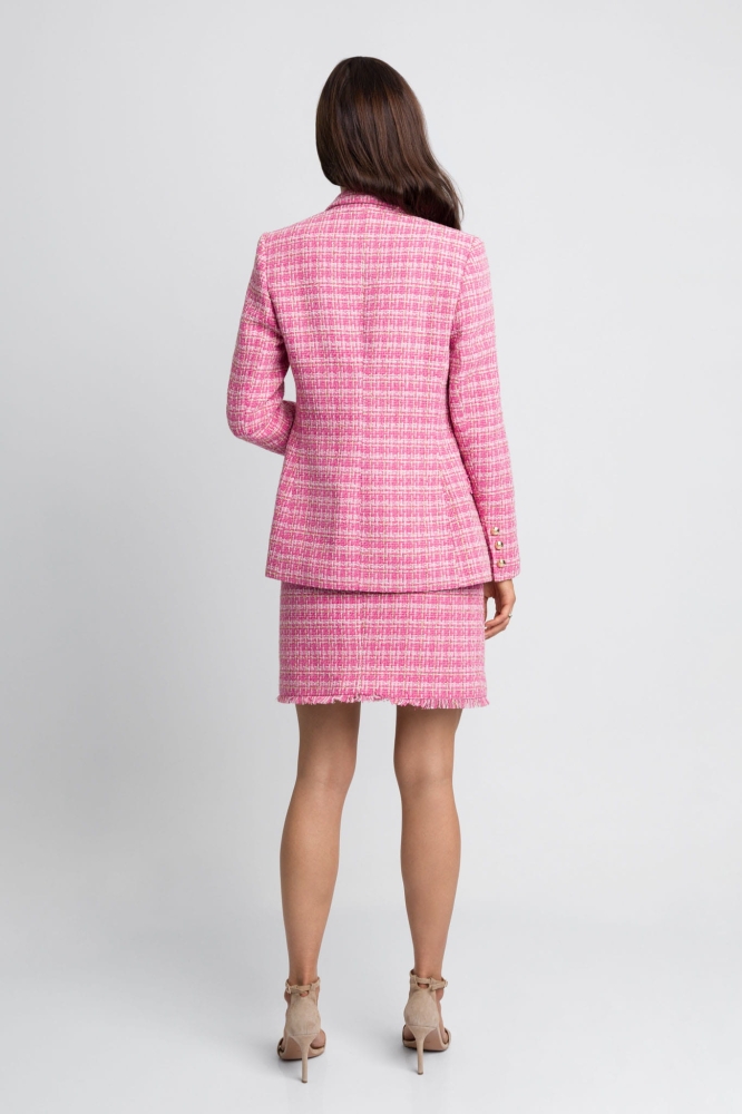 Różowa tweedowa mini spódnica ze złotymi guzikami Coco Pink by Swing