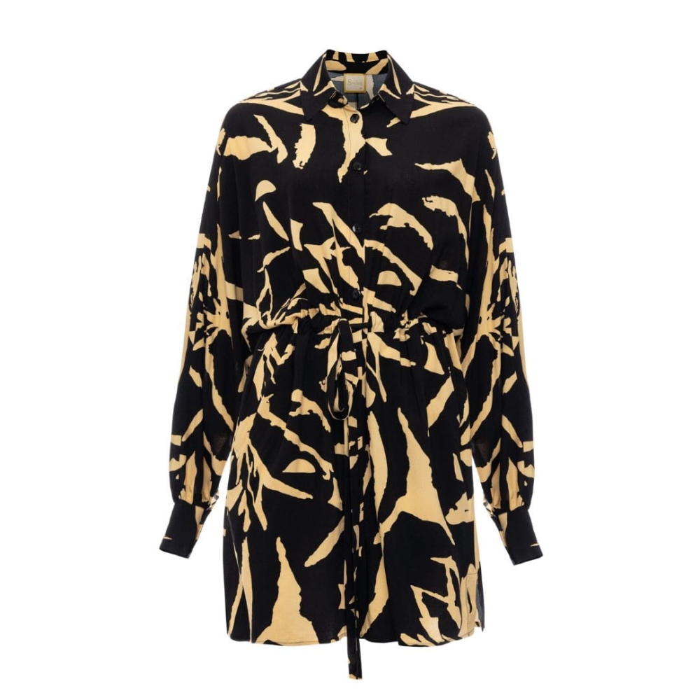 Czarna kimonowa sukienka w beżowy zwierzęcy wzór Bari by Swing