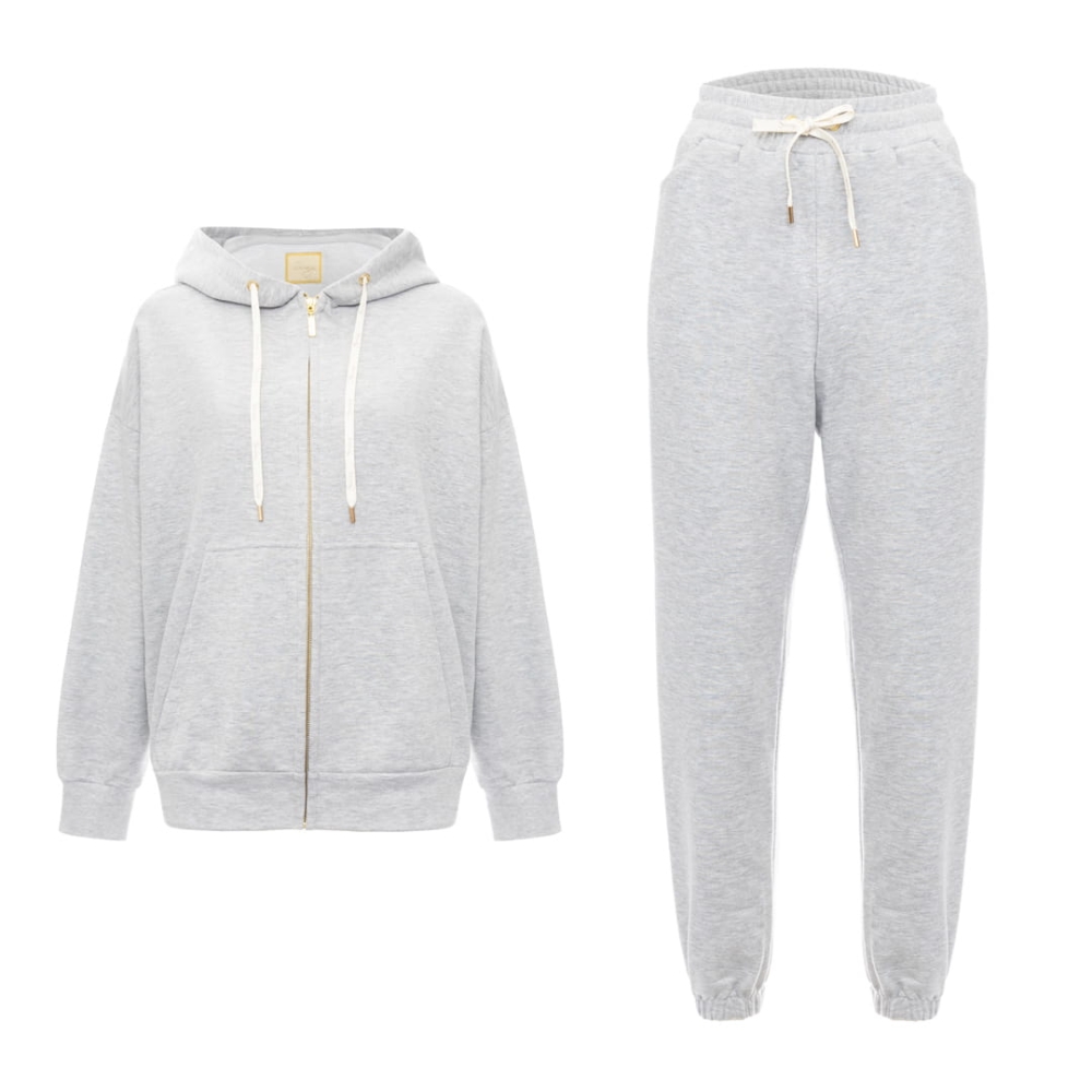 Szary dresowy komplet spodnie + rozpinana bluza z kapturem Logan by Swing