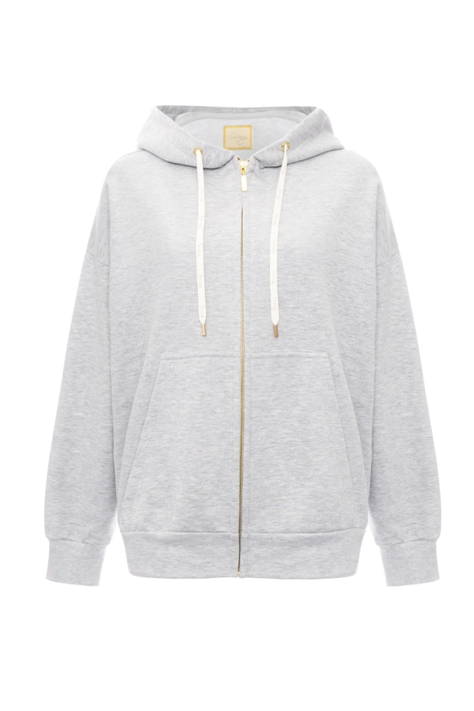 Szary dresowy komplet spodnie + rozpinana bluza z kapturem Logan by Swing