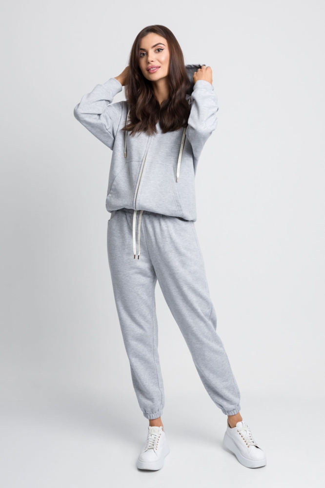 Szary dresowy komplet spodnie + rozpinana bluza z kapturem Logan by Swing