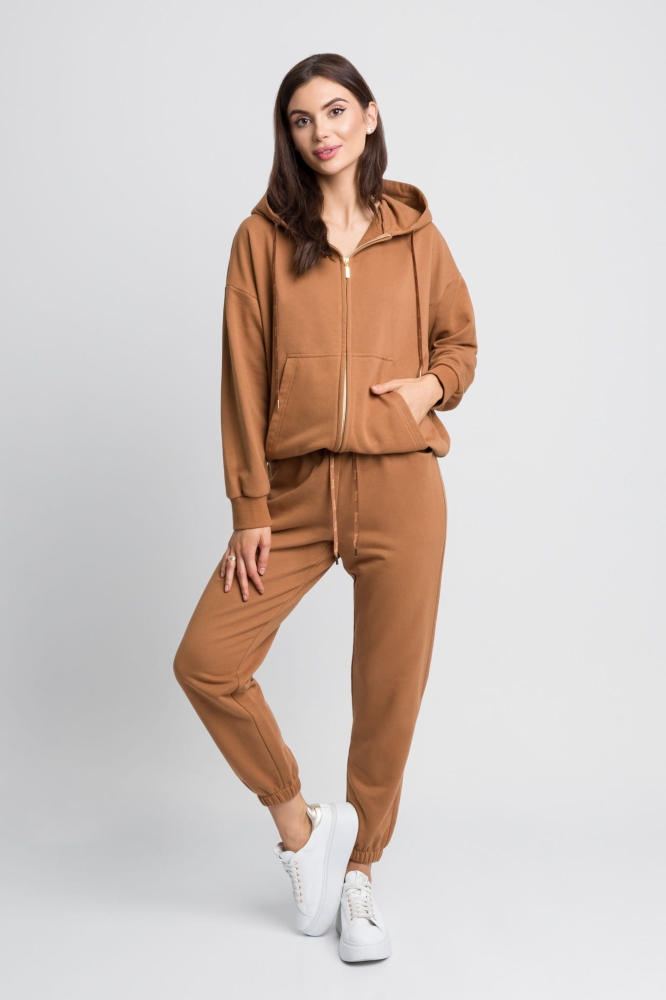 Karmelowy dresowy komplet spodnie + rozpinana bluza z kapturem Logan by Swing
