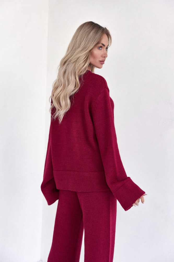 Bordowy dzianinowy komplet dresowy szerokie spodnie + bluza oversize Mood one size-scaled.jpg