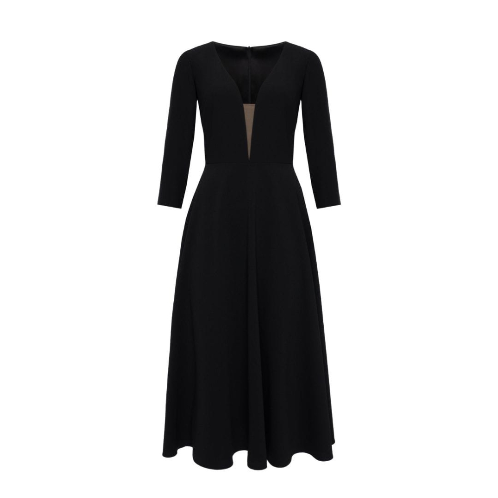 Czarna rozkloszowana sukienka midi z długim rękawem Viral by Swing