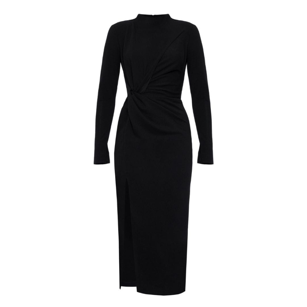 Czarna dopasowana sukienka midi z półgolfem i rozcięciem Noir by Swing