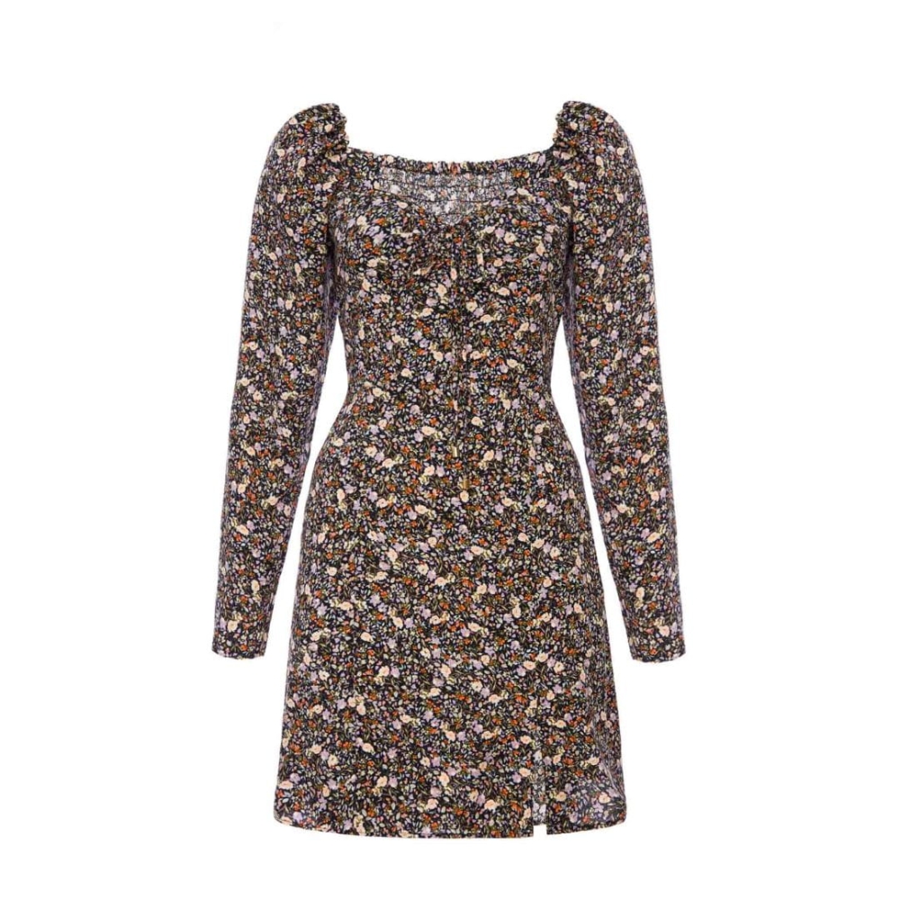 Jesienna sukienka z rozporkiem w drobne kwiatki Besos mini by Swing